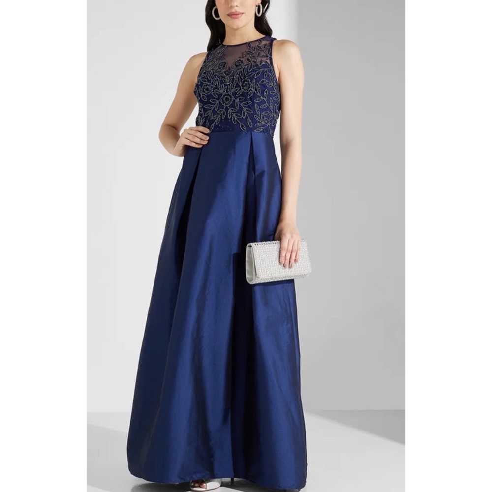 Adrianna Papell bead combo taffeta sleeveless long maxi dress gown